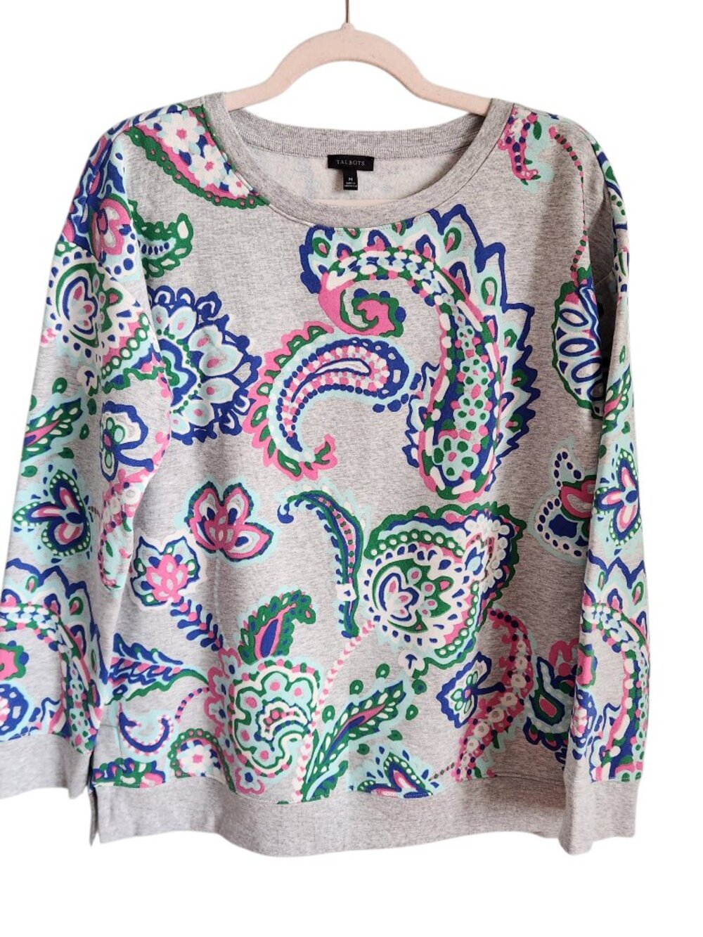 Talbots Sweatshirt Medium Women's Gray Multi Jubilee Paisley Crewneck Pullover
